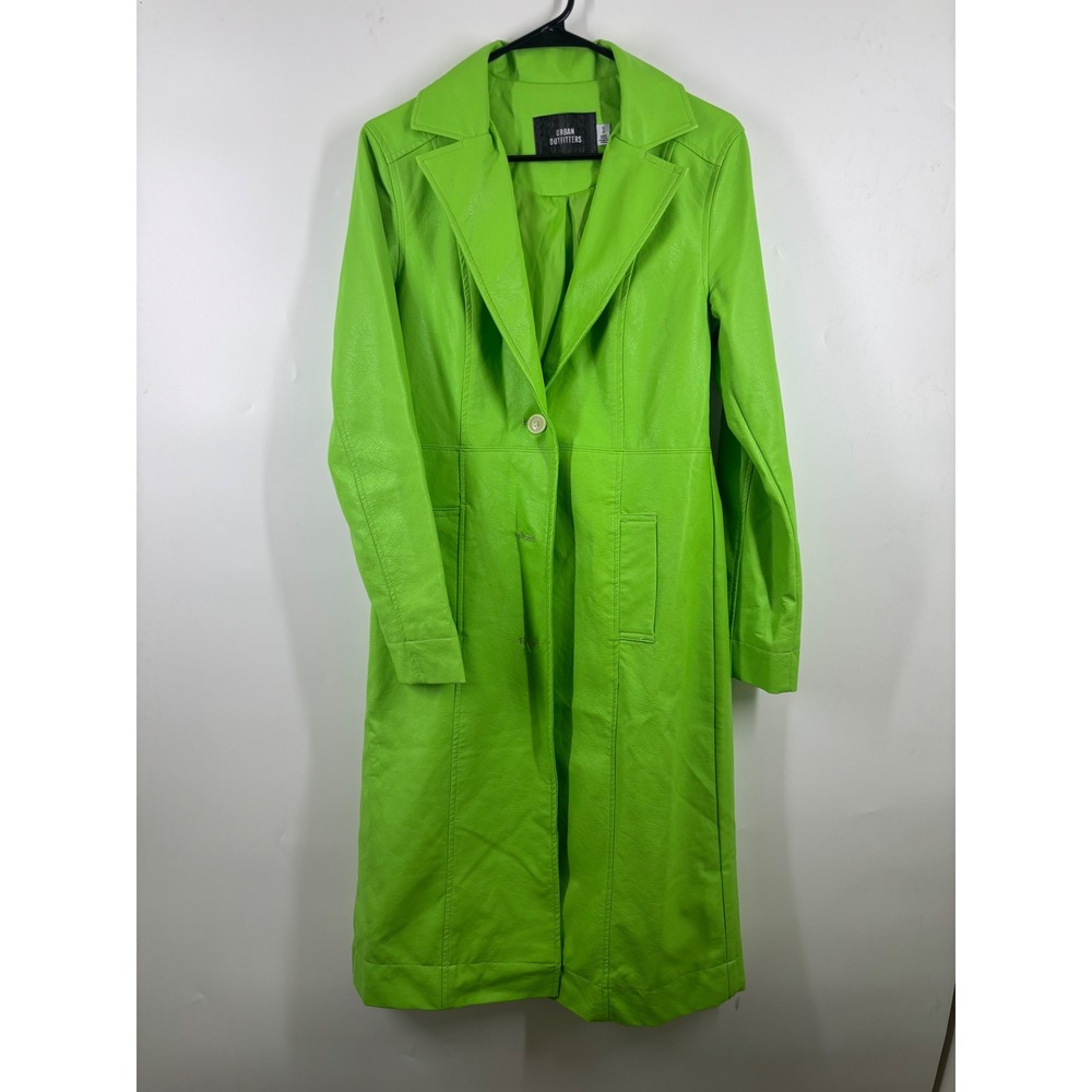 Urban Outfitters Lime Green Faux Leather Longline Trench Coat Jacket Small